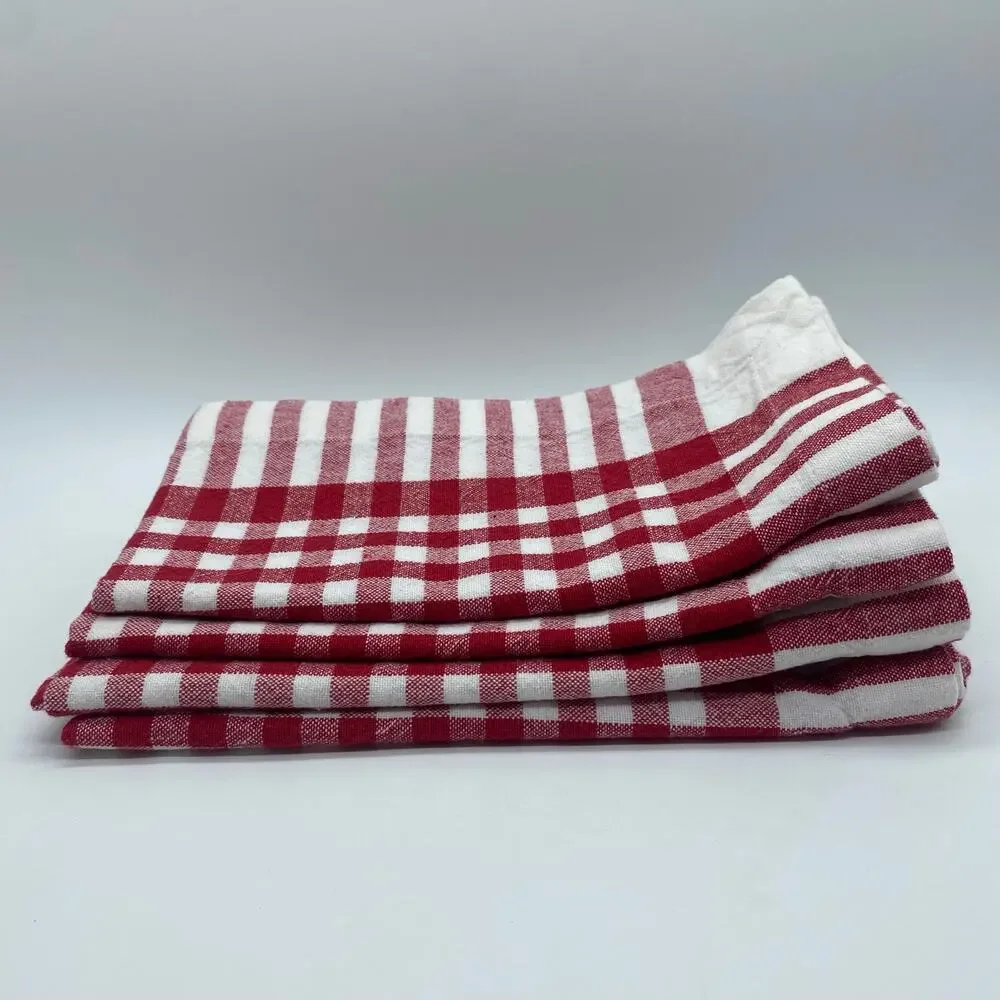 Sur La Table Red White Plaid 100% Cotton Fabric Napkins Set of 4 20 x 20 Hosting